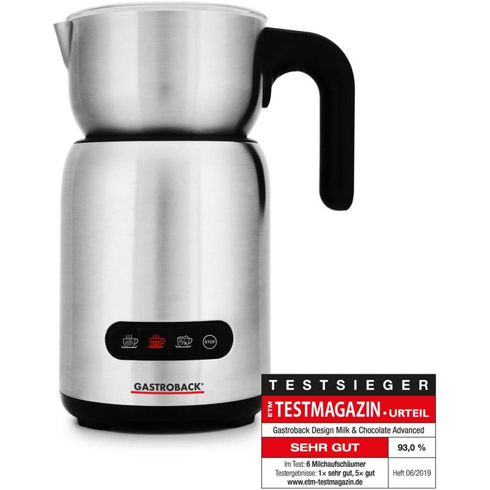 Індукційний електричний спінювач молока GASTROBACK Design Milk and Chocolate Advanced 650 Вт, 1 л, для гарячого шоколаду, чорний/сріблястий