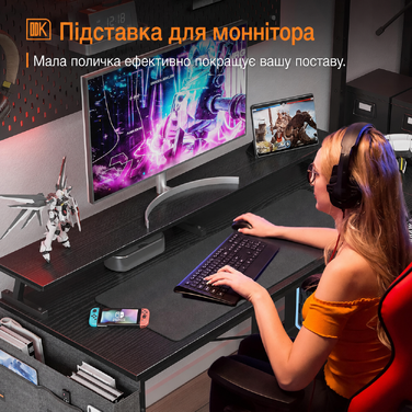 ODK письмовий стіл у формі L чорний, геймерський кутовий стіл з USB зарядкою та розеткою, з полицею для монітора, для офісу та домашнього кабінету, 120x80x88 см