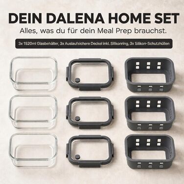 Набір скляних контейнерів для їжі Meal Prep (3 шт) з герметичною кришкою, 640-1520 мл, модель Tarifa