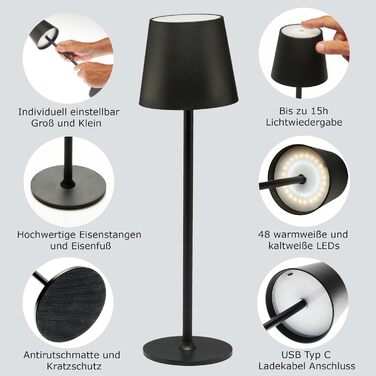 Світлодіодна настільна лампа Smart-Planet, 2 шт, сенсорна, димірується, бездротова, IP44, акумуляторна, USB, регульована висота, колір і яскравість, для вулиці та дому