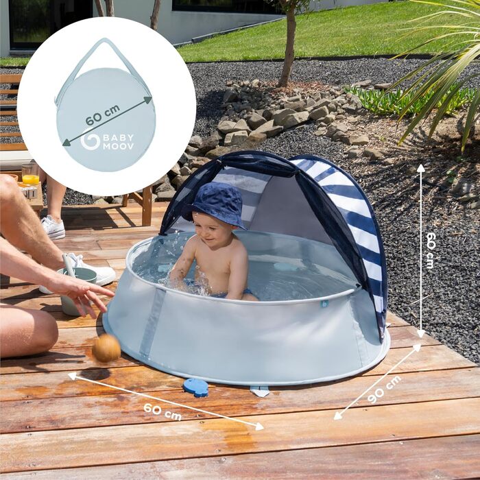 Дитячий намет Babymoov Strandmuschel 3-in-1 Aquani Marinière: матрац для плавання, басейн та ліжко для подорожей з UV-захистом SPF 50
