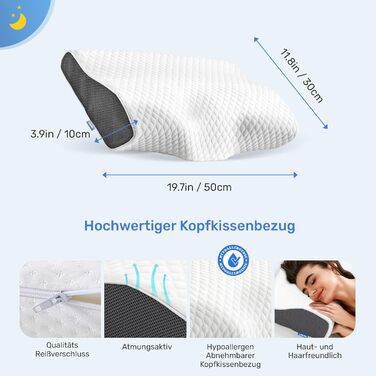 Ортопедична подушка Derila Queen Size з піни Memory Foam для бокового, спинного та переднього сну