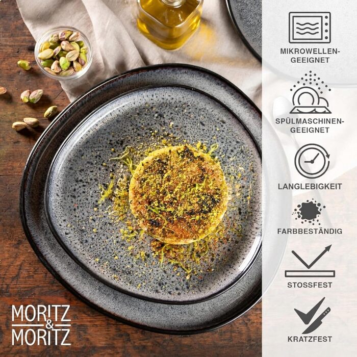 Набір посуду Moritz & Moritz ORGANIC сірий, керамічний сервіз на 12 осіб, 36 предметів (обідні, десертні та глибокі тарілки)