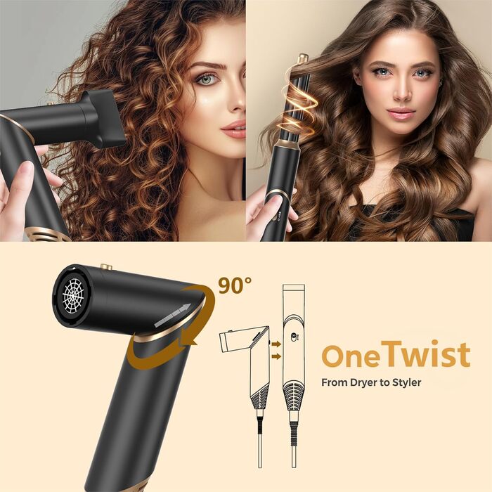 UKLISS Airstyler 5-в-1: Фен-щітка, стайлер для волосся з іонізацією, плойка, насадки для укладання (Чорний/Золотий)