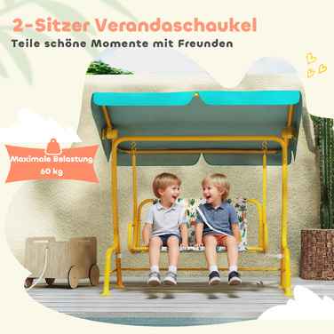 Дитяча гойдалка-шезлонг на 2 місця з регульованим сонцезахистом та ременем безпеки для дітей 3-6 років вагою до 60 кг, розміром 112x75x120 см, колір - зелений