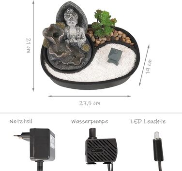 Декоративний настільний фонтан LEMODO з LED-підсвіткою, мотив Будда 'Namaste', інтер'єрний водоспад для дому та Zen-саду
