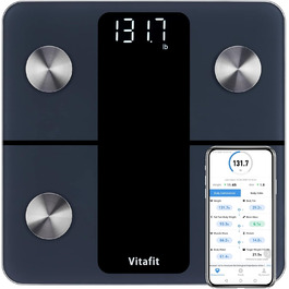 Ваги для вимірювання жирової маси тіла Vitafit з Bluetooth та додатком, 180 кг, чорні, аналізатор складу тіла, індекс маси тіла, м'язова маса