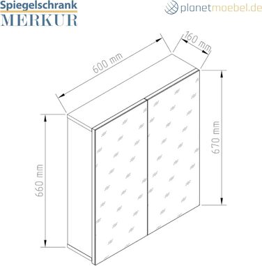 Підвісна шафа з дзеркалом для ванної Planetmöbel Merkur 60 см, золотий дуб, без підсвітки, шафка для гостьового санвузла