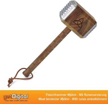 Кухонний молоток для м’яса Thor Mjölnir getDigital, акація, алюміній, з рунами