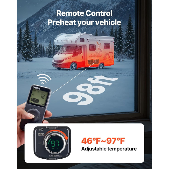Дизельний обігрівач VEVOR 8 кВт, 12/24 В, портативний, з пультом ДУ та LCD, для вантажівок/кемперів, оранжевий