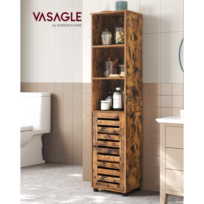 Високий шафа для ванної VASAGLE, стоячий органайзер, 3 відкриті полиці, 2 регульовані полички, вінтажний коричневий, для ванної, вітальні, передпокою