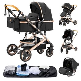 Дитяча коляска YAZOCO 3 в 1: Buggy, Babybett, Комплект. Компактна, складна, з алюмінієвим каркасом для новонароджених (2 шт. чорного кольору)