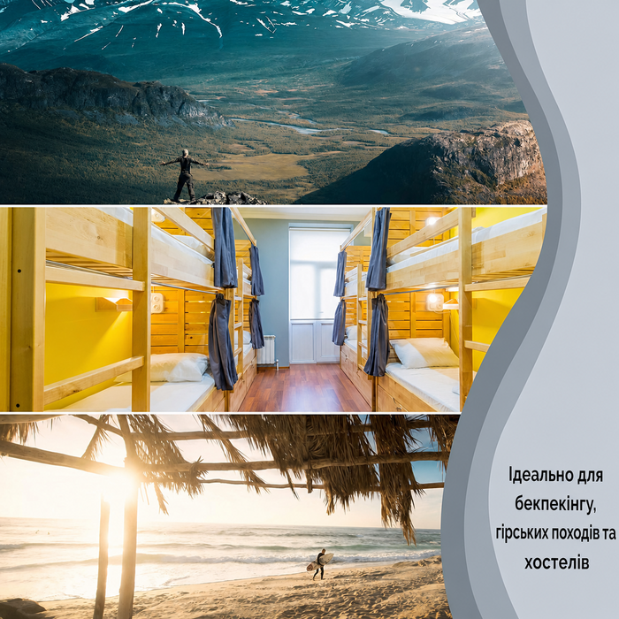 Ультралегкий мікрофібровий спальник-ковдра Backpacker's Journey 70 см, сірий, для хостелів і походів