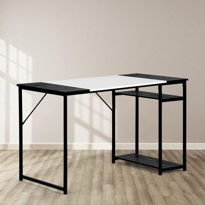 Письмовий стіл з полицями FurnitureR 120x60x74 см, дерев'яний та металевий, для дому, офісу, вітальні, індустріальний стиль, чорно-коричневий