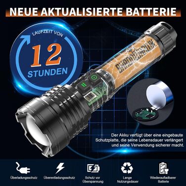 Ліхтарик Shadowhawk LED акумуляторний 30000 люмен, тактичний, водонепроникний IP67, USB зарядка, для кемпінгу, надяскравий