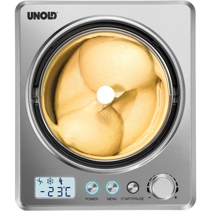Морозивниця Unold Profi Plus 48880, 2.5 л, нерж. сталь, 250 Вт, автоматична, з компресором, LCD-дисплей, таймер, для веганського, безлактозного та стевієвого морозива