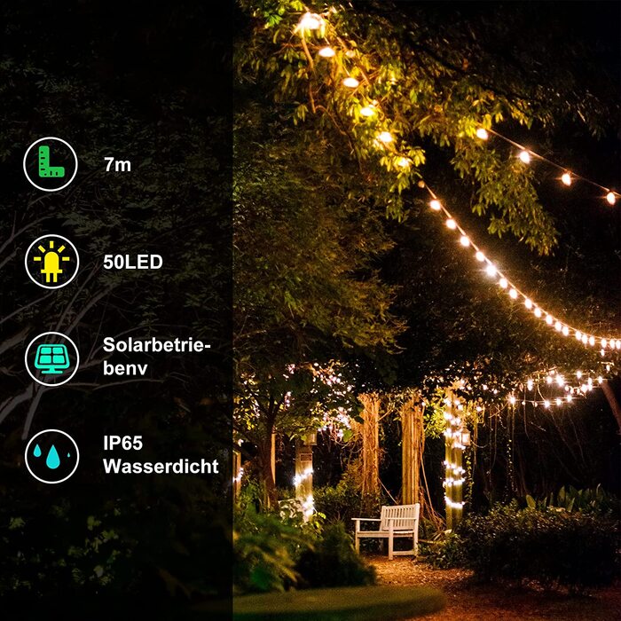 Світлодіодна гірлянда NLNEY 7 м, 50 LED, кулі, сонячна батарея, водонепроникна, для вулиці та дому, тепле біле світло, для саду, балкона, весілля, Різдва
