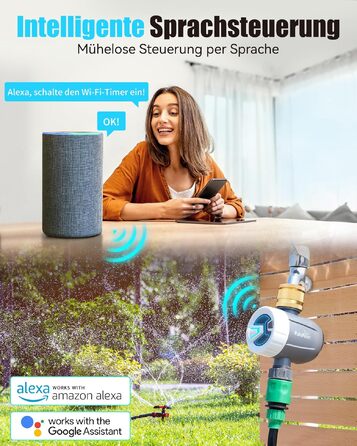Таймер для поливу RainPoint WiFi, автоматична система поливу з латунним входом, режим циклу/замочування, керування через Smart APP (2.4 GHz WiFi/Bluetooth) для газону та саду