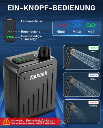Портативний кемпінговий душ з насосом та акумулятором 5000mAh, 3 режими потоку води, мобільний розпилювач для кемпінгу, миття авто, тварин та поливу рослин