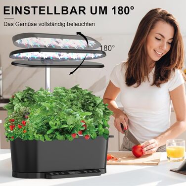 Smart Herb Garden: Гідропонна система для вирощування зелені в приміщенні з LED підсвіткою (15 горщиків, 5.5л, чорна)