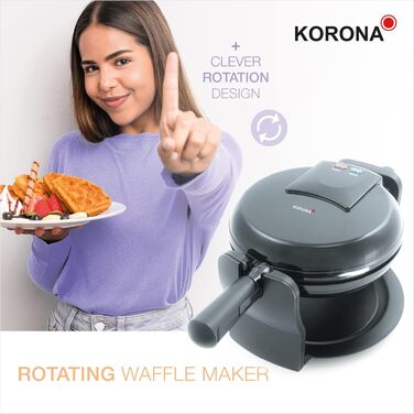Вафельниця Korona 41004 для круглих бельгійських вафель, обертається на 180°, 1000 Вт, з двосторонньою індикацією, ідеальний розподіл тіста, компактне зберігання