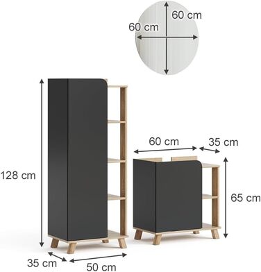 Комплект меблів для ванної Vicco Karen, дуб сонома/антрацит, 3 предмети