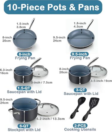 Набір посуду Cook N Home керамічний антипригарний 10 предметів сірий: каструлі, сковороди, казанок з кришкою