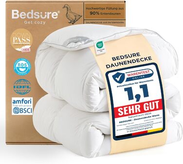 BEDSURE Пухова ковдра 135x200 см - тепла зимова ковдра з 90% пуху та 10% пера, 880 г наповнювач, сертифікат Öko-Tex, RDS, пральна, біла