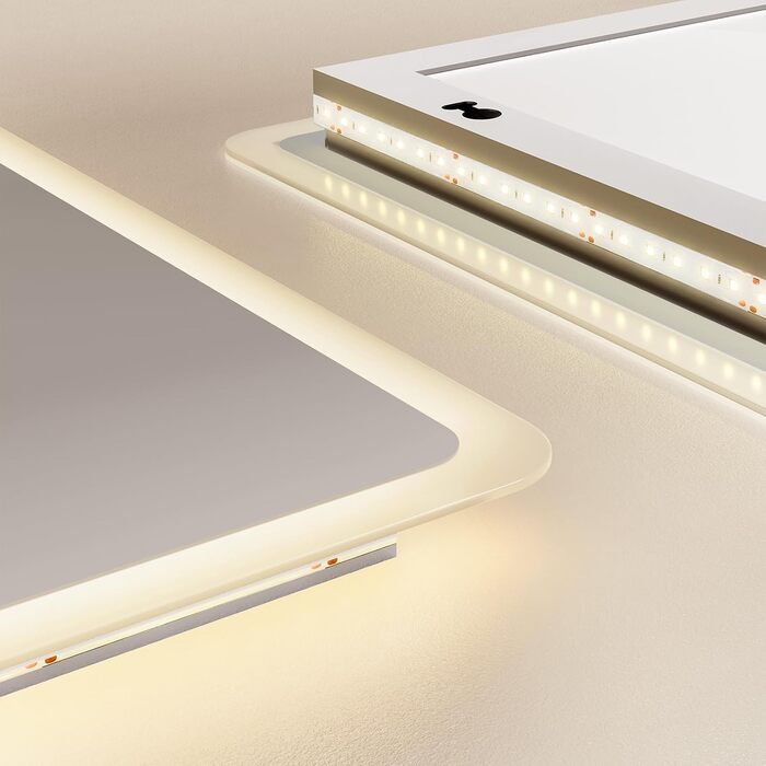 EMKE® Дзеркало для ванної кімнати LED 80x60 см з підсвічуванням, 3 кольори світла, годинник, захист від запотівання, IP44
