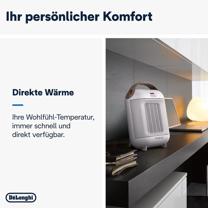 Керамічний обігрівач De'Longhi HFX30C18.AG, мобільний конвектор 1800 Вт, 2 рівні потужності, функція Anti-Frost