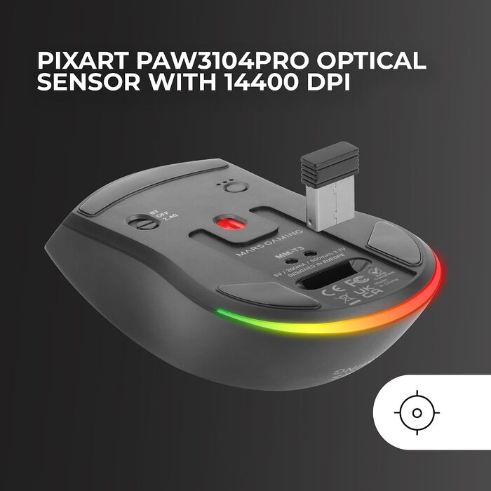 Бездротова ігрова миша Mars Gaming MMT3 RGB Flow, ультралегка 79г, 3200 DPI, біла