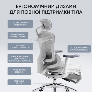 Крісло офісне з підставкою для ніг Sihoo DORO C300L Mesh White with footrest