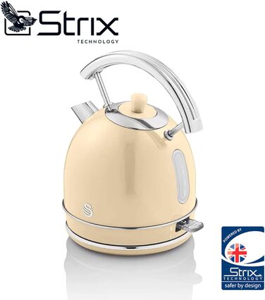 Електрочайник Swan Retro 1,8 л, вінтажний дизайн, Strix, бездротовий, BPA-free нержавійка, 3000 Вт, кремовий