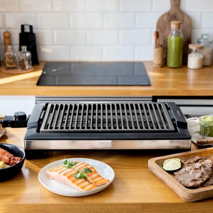 Електричний гриль Cecotec Tasty&Grill 2000 InoxStone, 2000 Вт, антипригарна панель Inox LineStone, регулятор температури, корпус із нержавіючої сталі