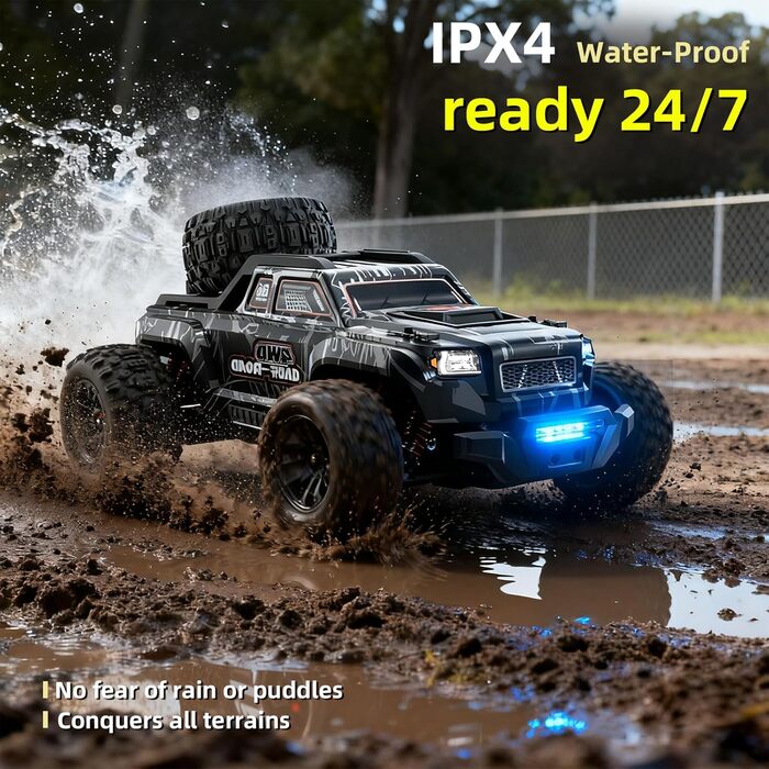 Радіокерований позашляховик Monster Truck 1:16 4WD 40 км/год, водонепроникний, з двома акумуляторами, чорний