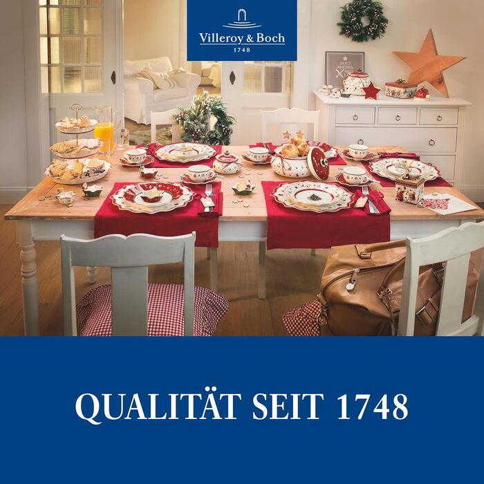 Villeroy & Boch Toy's Delight: Сніданок на двох - сервіз для двох осіб (6 предметів), білий/червоний. Преміум-посуд Villeroy & Boch для святкування Різдва.
