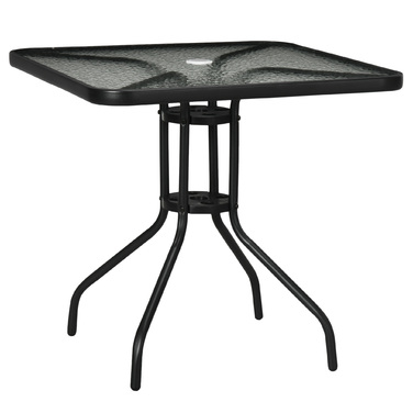 Outsunny Garden Table Знімний металевий 76x76 см Атмосферостійкий квадратний балконний стіл з отвором для парасольки, Нековзний фуршетний стіл Кемпінговий стіл Патіо Стіл для патіо Стіл для патіо Стіл для відкритого саду, патіо Балкон чорний