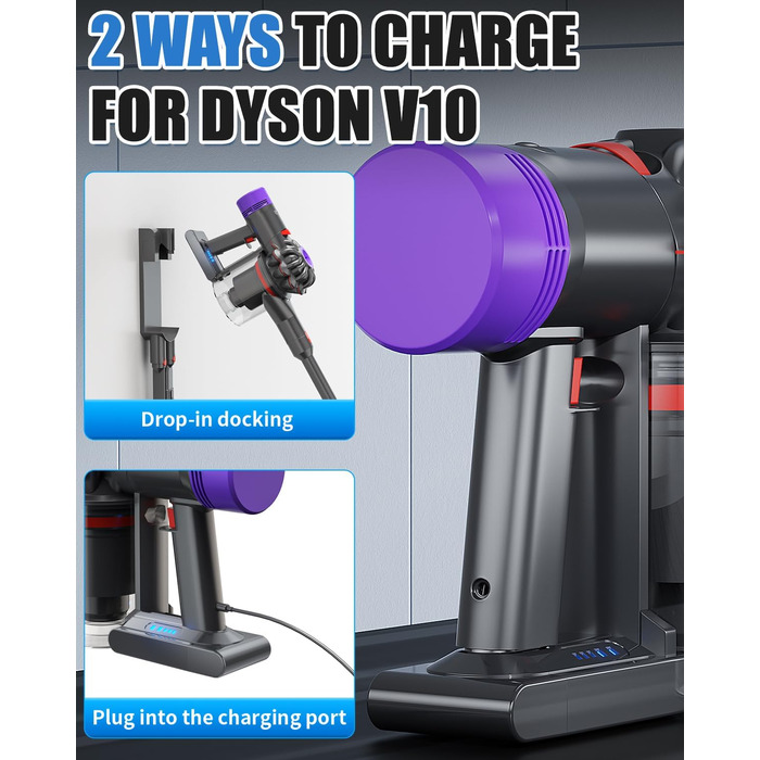 Акумулятор для пилососа Dyson V10 (Powtree) + фільтр та гвинти - 6.0Ah, сірий