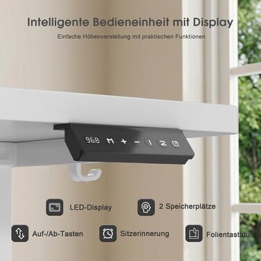 Регульований по висоті письмовий стіл JUMMICO 160x80 см, ергономічний офісний стіл для дому та геймінгу з автоматичним нагадуванням про зміну позиції, білий