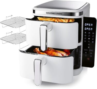 Фритюрниця повітряна GOURMETmaxx з 2 камерами, 10 л (2x 5л), вертикальна, з сенсорним дисплеєм