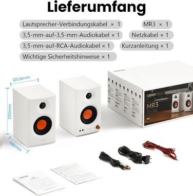 Edifier MR3 - Компактні студійні колонки 2.0, Hi-Res Audio, Bluetooth 5.4, RCA, AUX, керування через додаток, 2 x 18W (білі)