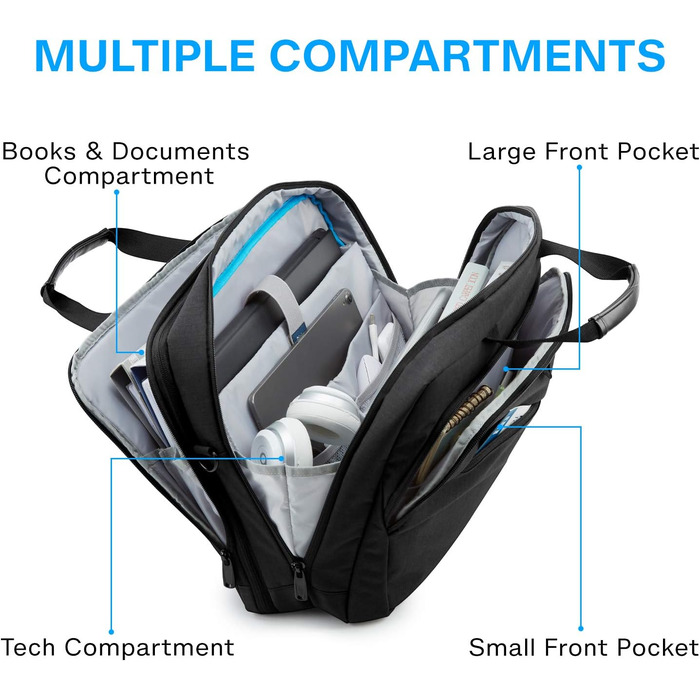 Сумка для ноутбука Bagsmart 17.3 дюймів, розширювана ділова сумка-месенджер для чоловіків та жінок, захисний чохол для бізнес-поїздок та офісу, чорна