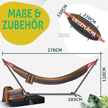 Гамак KESSER® Lake з каркасом для 2 осіб, 200 кг, для дому та саду, XXL гамак-крісло, балкон, тераса, з подушкою, кольоровий