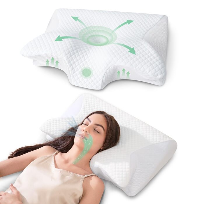 Подушка для шиї з піни Memory Foam 2-в-1, ергономічна, 60x40x12/14 см, біла - для спини, боку та живота
