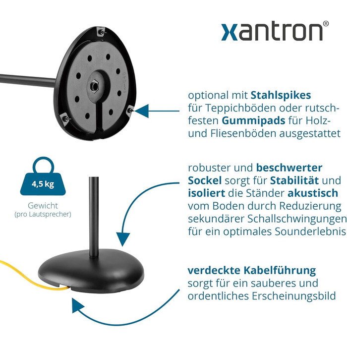 Набір універсальних підставок для колонок Xantron (2 шт.), регульована висота до 103 см, протиковзні стійки з прихованим кабелем та адаптерами, ECO-SS05