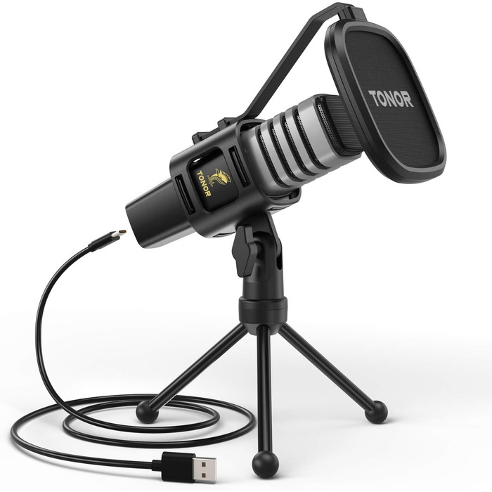 USB конденсаторний мікрофон TONOR TC30 з підставкою, поп-фільтром та павуком, кардіоїдна діаграма, для стрімінгу, подкастів, озвучування, сумісний з ПК, ноутбуком