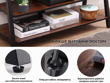 Тумба для телевізора FITUEYES з кріпленням, дерев'яна, регульована висота, для телевізорів 37-70 дюймів, до 35 кг, VESA 600x400, коричнева