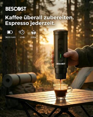 Портативна кавоварка еспресо з акумулятором 20 бар, USB-C для подорожей, кемпінгу, авто, НS капсули/кава в зернах