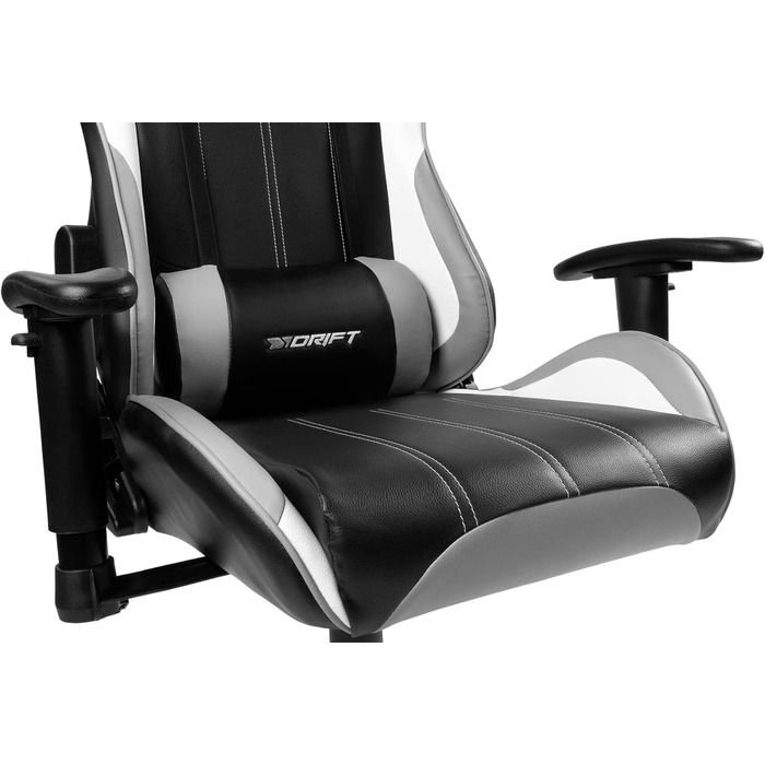 Ігрове крісло DRIFT DR175GRAY, професійне, екошкіра, 2D підлокітники, клас 4, обертальне, чорний/сірий