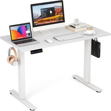 Електричний столик для роботи Costway 120x60 см з пам'яттю, білий, з гачками та органайзером для кабелів